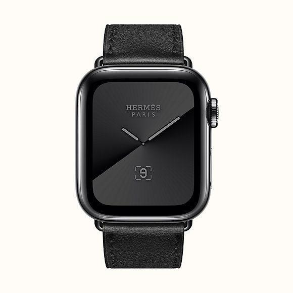 HERMÈS NOIR SWIFT LEATHER SERIES 5 44MM APPLE WATCH SPACE BLACK - The Lux  Group