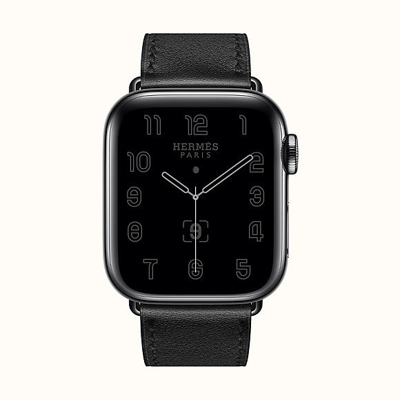 HERMÈS NOIR SWIFT LEATHER SERIES 5 44MM APPLE WATCH SPACE BLACK