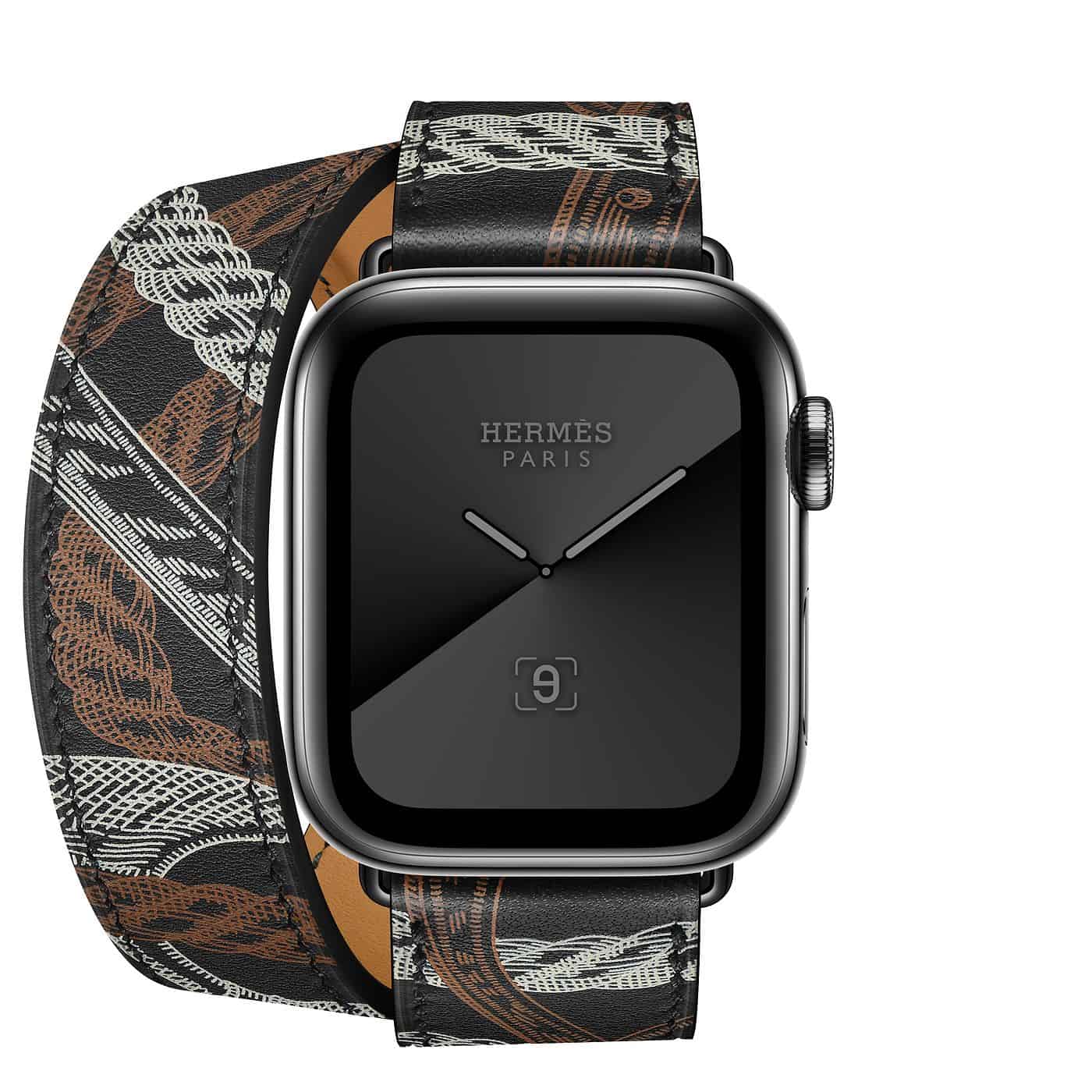 HERMÈS NOIR ALLOVER PRINT SWIFT LEATHER SERIES 5 DOUBLE TOUR 40MM