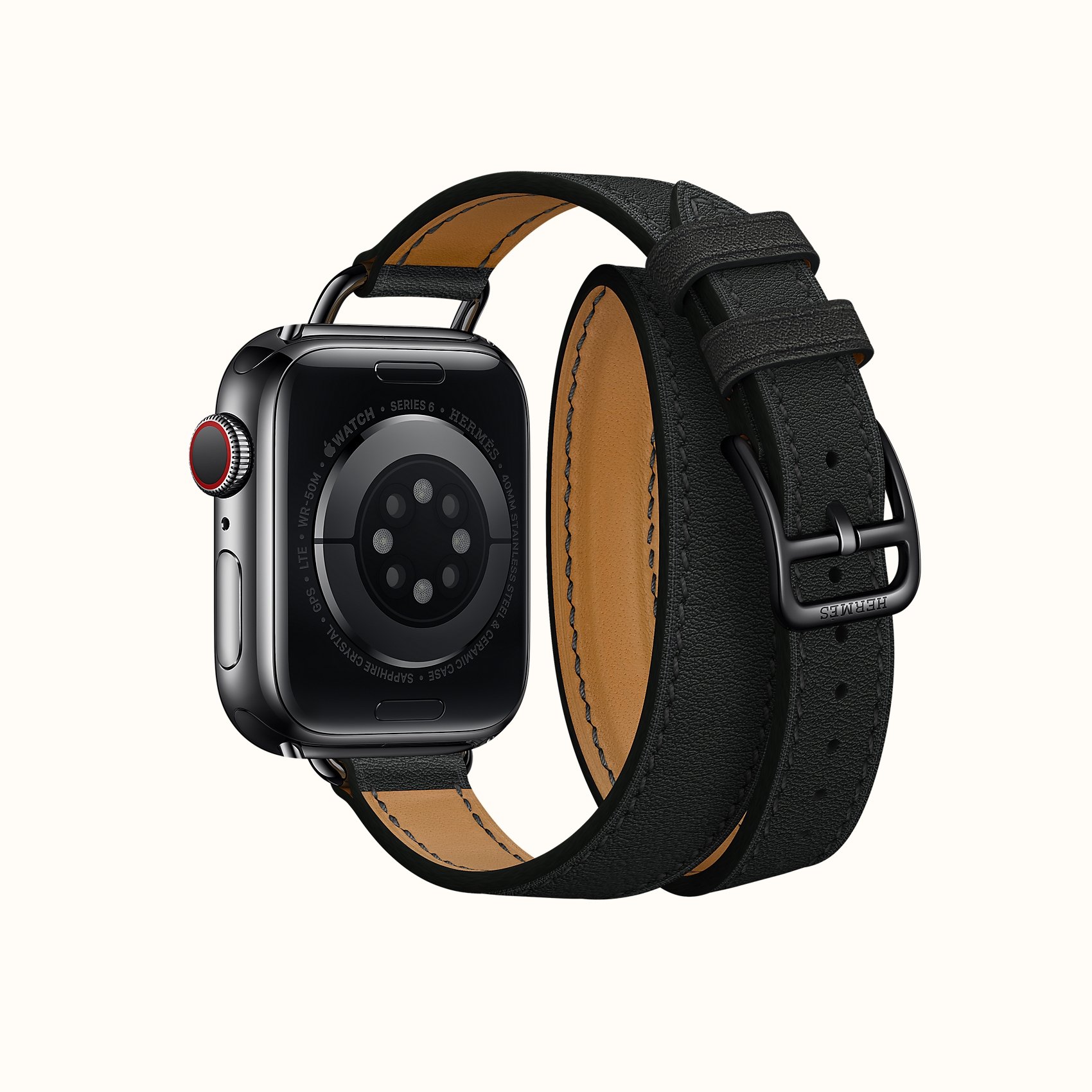 Space Black Series 6 case & Band Apple Watch Hermes Double Tour 40 