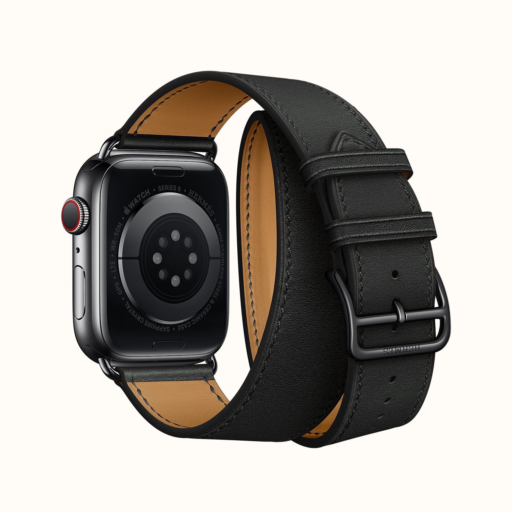 Space Black Series 6 case & Band Apple Watch Hermes Double Tour 44 