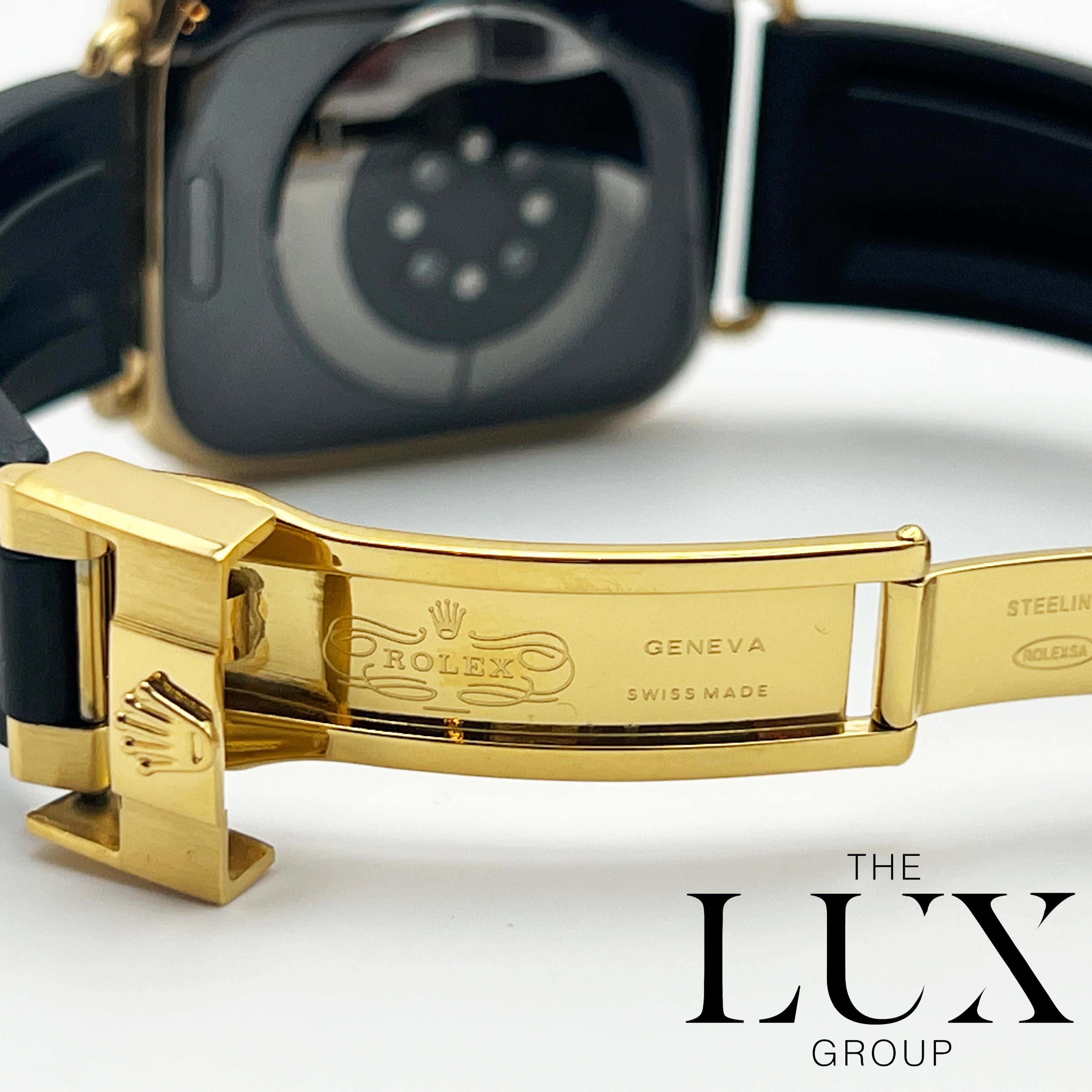 24k Gold Plated Black Rolex Deployment Buckle Band for Apple Watch Ultra  49mm and 45mm - The Lux Group