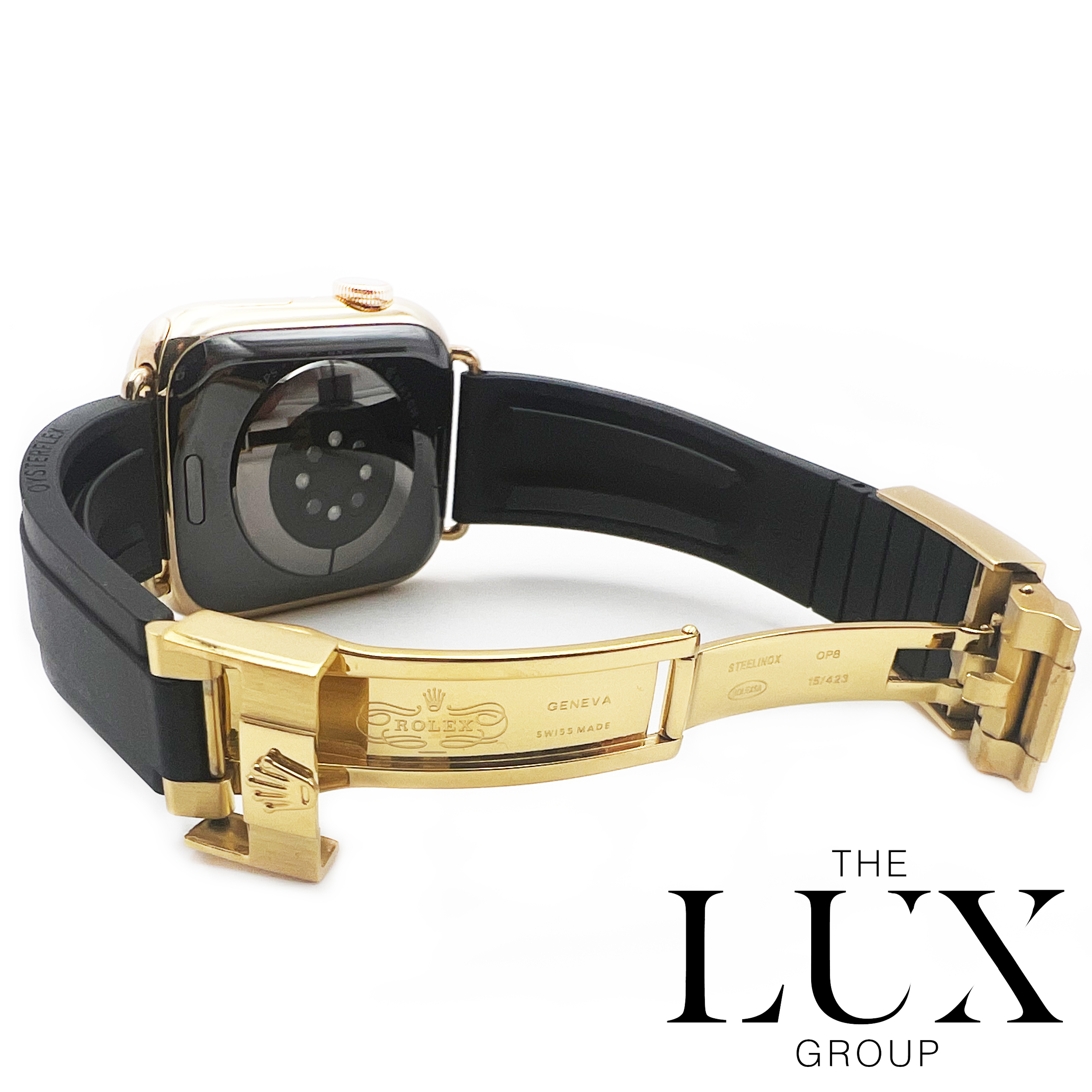 24k Gold Plated Black Rolex Deployment Buckle Band for Apple Watch Ultra 49mm and 45mm - The Group