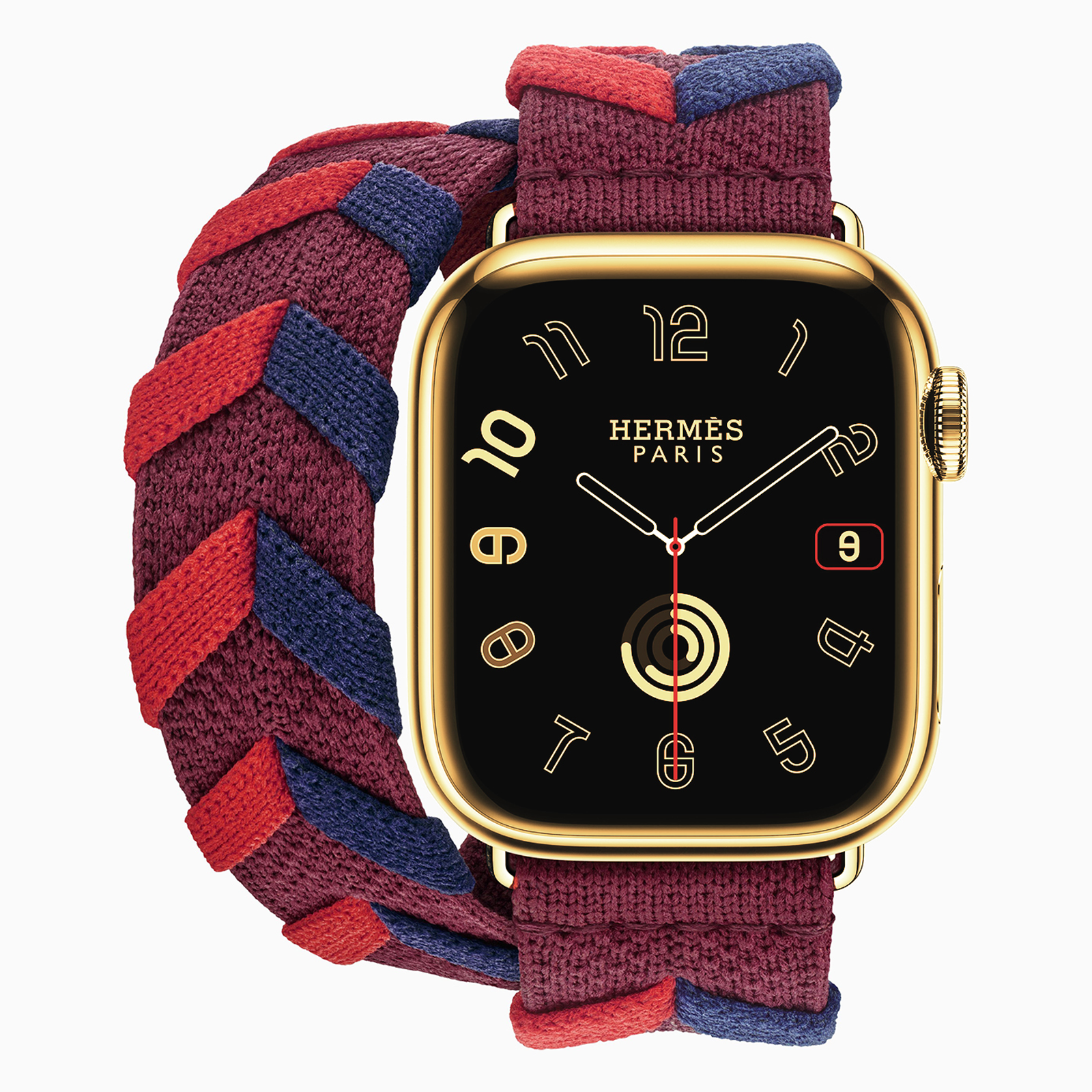 24k Gold Apple Watch Hermes Series 9 with Double Tour Rouge H Bridon Band