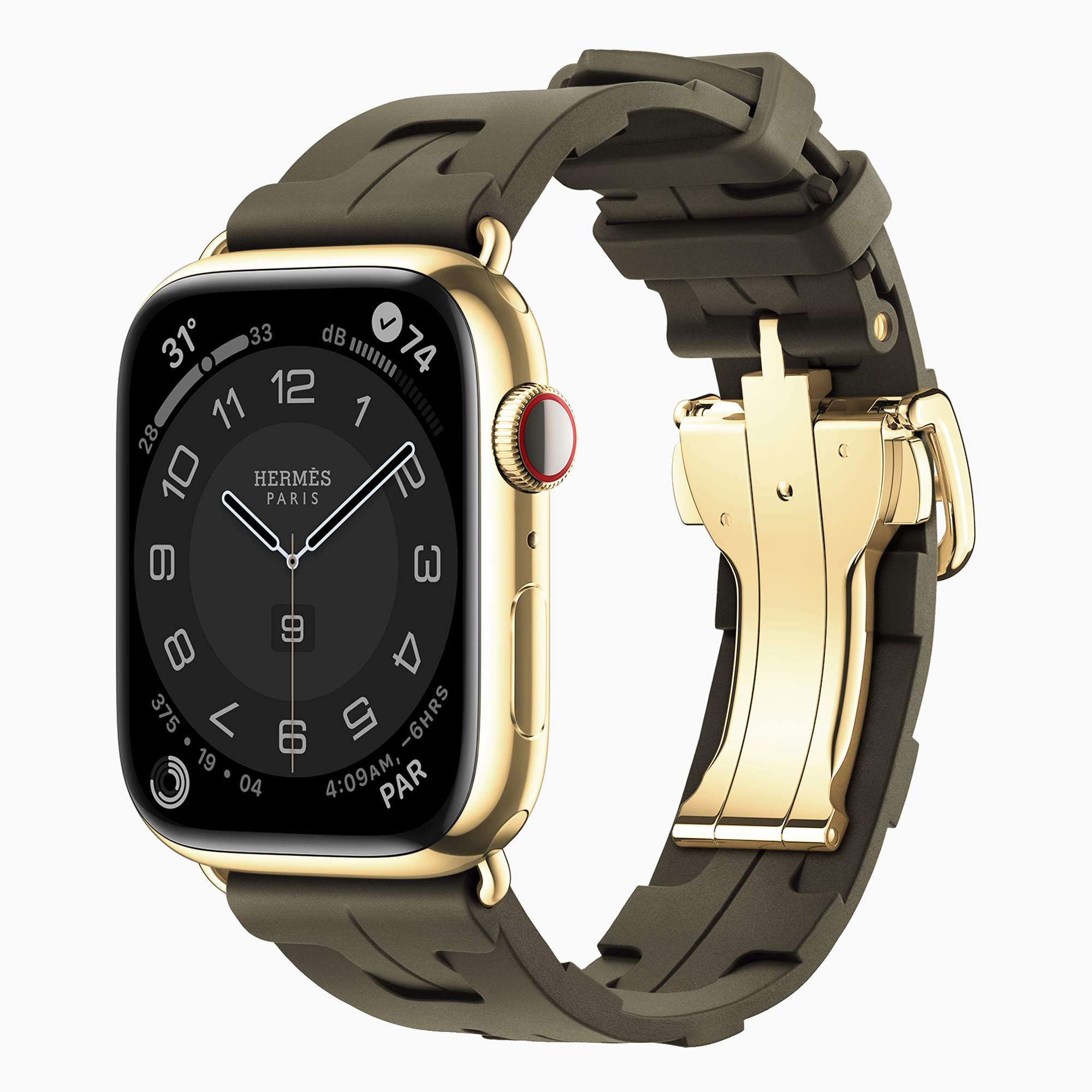 24k Gold Apple Watch Hermes Series 9 with Single Tour Kaki Kilim